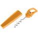 A yellow Franmara Traveler's Orange plastic corkscrew with a bottle opener.