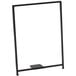 A black rectangular iron frame with a white background on a metal stand.