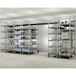 A MetroMax stationary shelving unit with blue epoxy coated shelves.
