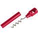 A Franmara red plastic and metal pocket corkscrew with a silver spiral.