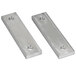 A pair of silver rectangular Metro Top-Track stop plates with holes.