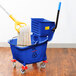 Lavex Janitorial 35 Qt. Blue Mop Bucket & Side Press Wringer Combo Main Thumbnail 1