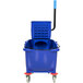 Lavex Janitorial 35 Qt. Blue Mop Bucket & Side Press Wringer Combo Main Thumbnail 4