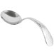 A silver Bon Chef spoon with a curved and textured handle.