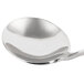 A close-up of a Bon Chef silver bouillon tasting spoon with a wave handle.