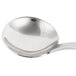 A close-up of a Bon Chef stainless steel bouillon tasting spoon with a sombrero-shaped bowl and a handle.