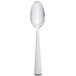 A Bon Chef stainless steel soup spoon with a white handle.