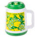 A white and green plastic "Mini Tanker" lemonade mug with a yellow and green lid.