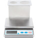 A silver Cardinal Detecto electronic portion scale with a removable dual cone holder tray.