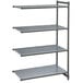 A grey metal Camshelving Basics Plus add on unit with shelves.