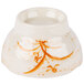 A white bowl with orange orchid designs.