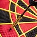 The center of an Arachnid E670ARA Cricket Pro 670 Electronic Dartboard with a dart in it.