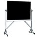A black rectangular board with a white border on a stand.