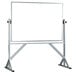 A white board with a metal stand.