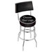 A black Holland Bar Stool with a padded back and seat and a white NHL logo on the backrest.