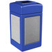 A blue rectangular Commercial Zone StoneTec waste receptacle with grey panels.