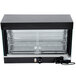 A black and silver Vollrath countertop hot food display warmer with a wire rack holding food on a counter.