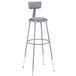 A National Public Seating gray lab stool with an adjustable padded backrest.