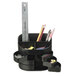 A black Officemate desk organizer with different pens and pencils.