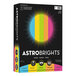 A white ream box of Astrobrights paper with colorful circles.