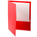A red rectangular Oxford 2-pocket folder with high gloss laminated paper and white background.