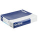 A blue and white box with "Oxford" in white text containing 25 orange Oxford 2-Pocket Paper Folders.