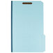 A blue file folder with 2 brown fasteners.