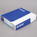 A blue and white box of 25 Oxford white embossed paper pocket folders.