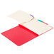 A red Pendaflex file folder with white paper and a clip.