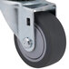 A black rubber swivel caster wheel with a steel center.