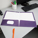 Oxford 51726EE Letter Size 2-Pocket High Gloss Laminated Paper Pocket Folder, Purple - 25/Box Main Thumbnail 10