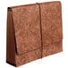 A brown folder with a textured surface and a strap closure.