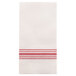 A white dishtowel with red stripes.
