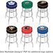 A Holland Bar Stool NHL swivel bar stool with a blue seat and orange legs with a logo.