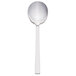 A silver Walco stainless steel bouillon spoon with a long handle and white accents.