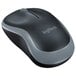 A black and grey Logitech M185 wireless computer mouse.