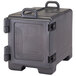 A charcoal gray plastic front loading box with black handles.