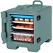 A Cambro slate blue insulated front loading food pan and tray carrier.