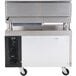 A Cooking Performance Group heavy-duty gas countertop griddle with refrigerated drawers on wheels.