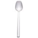 A Walco stainless steel dessert spoon with a white handle and silver spoon.