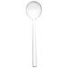 A Walco stainless steel bouillon spoon with a white handle and a long stem.