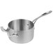 A Vollrath tri-ply stainless steel saucepan with a handle.