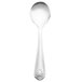 A silver Walco Danish Pride bouillon spoon with a design on the handle.