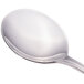A close-up of a Walco Lisbon stainless steel bouillon spoon with a silver handle.