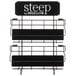A black metal Steep by Bigelow tea rack with white text.