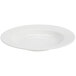 A Homer Laughlin bright white china pasta bowl on a white surface.