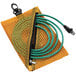 A green cable in a yellow mesh Vaultz storage bag.