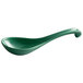 A green melamine spoon with a handle.