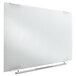 A white glass Iceberg dry-erase board with metal holders.