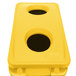 A yellow Rubbermaid Slim Jim rectangular trash can with two holes in the lid.